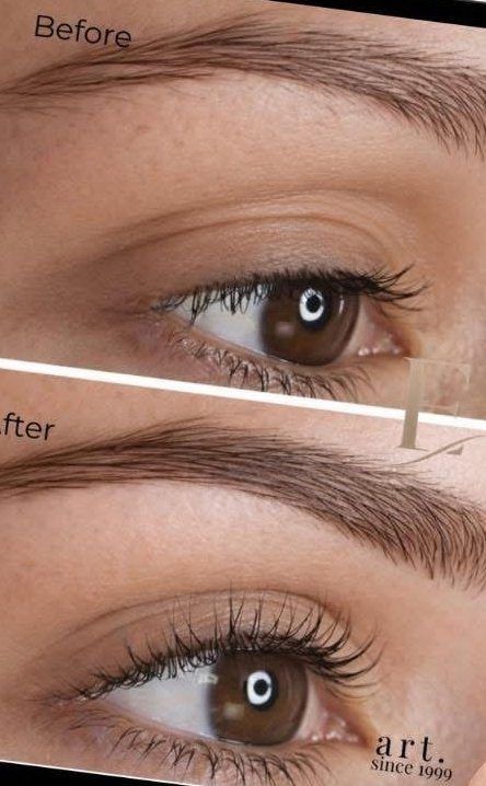 Brows before and after, shown on a tablet